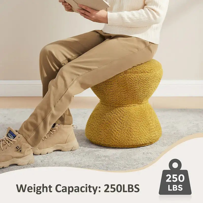VANOMi Djembe Ottomano Rivestito in Tessuto Bouclé con Base Girevole, Pouf, Sgabello Girevole per Toeletta per Soggiorno, Cabina Armadio