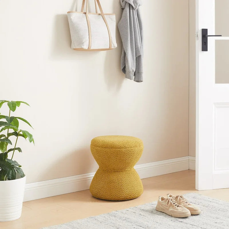 VANOMi Djembe Ottomano Rivestito in Tessuto Bouclé con Base Girevole, Pouf, Sgabello Girevole per Toeletta per Soggiorno, Cabina Armadio