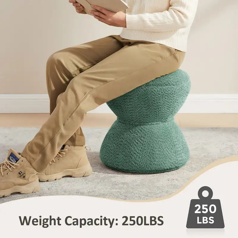 VANOMi Djembe Ottomano Rivestito in Tessuto Bouclé con Base Girevole, Pouf, Sgabello Girevole per Toeletta per Soggiorno, Cabina Armadio