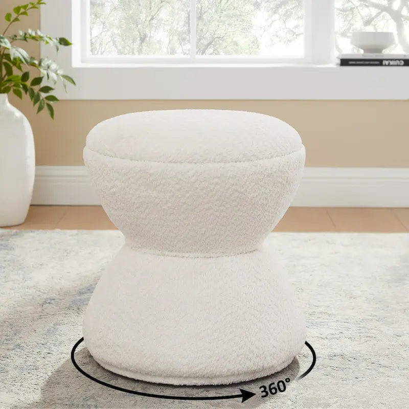 VANOMi Djembe Ottomano Rivestito in Tessuto Bouclé con Base Girevole, Pouf, Sgabello Girevole per Toeletta per Soggiorno, Cabina Armadio