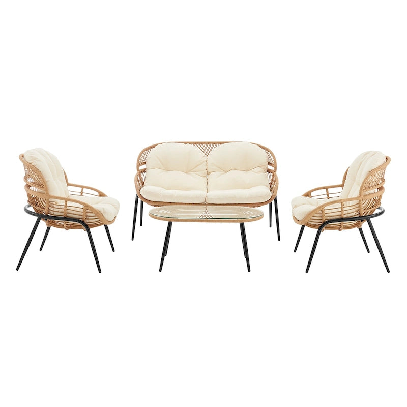 Manhattan Comfort Pine Set Salotto da Esterno Moderno 4 Pezzi