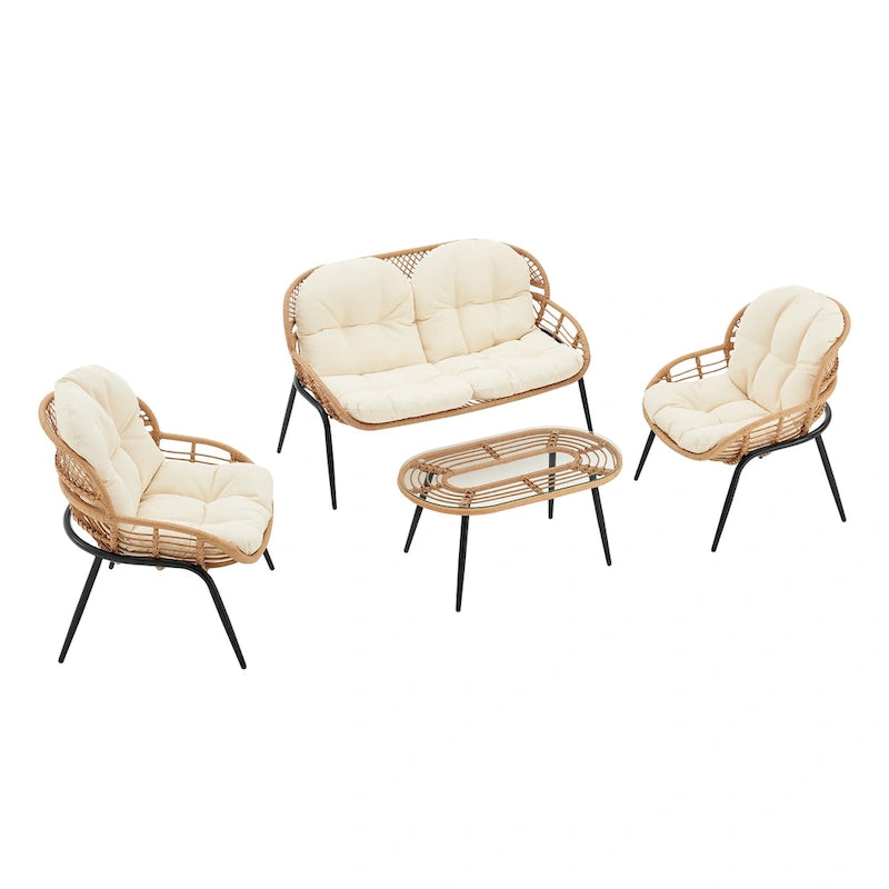 Manhattan Comfort Pine Set Salotto da Esterno Moderno 4 Pezzi