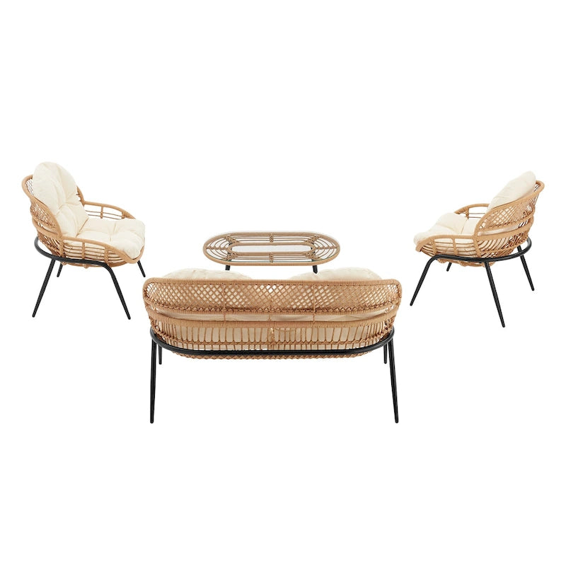 Manhattan Comfort Pine Set Salotto da Esterno Moderno 4 Pezzi