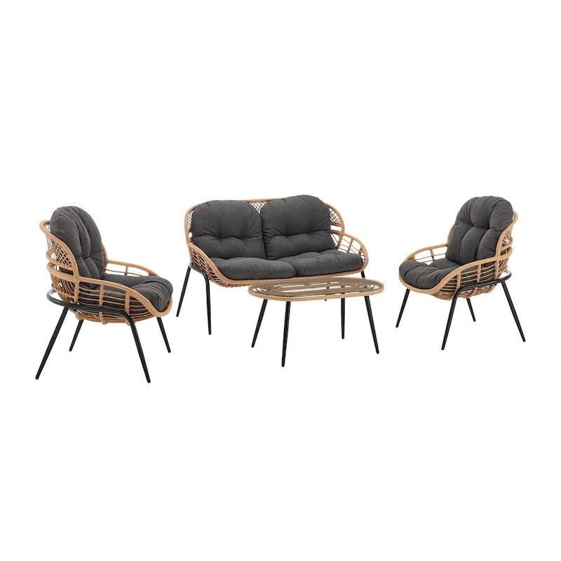 Manhattan Comfort Pine Set Salotto da Esterno Moderno 4 Pezzi