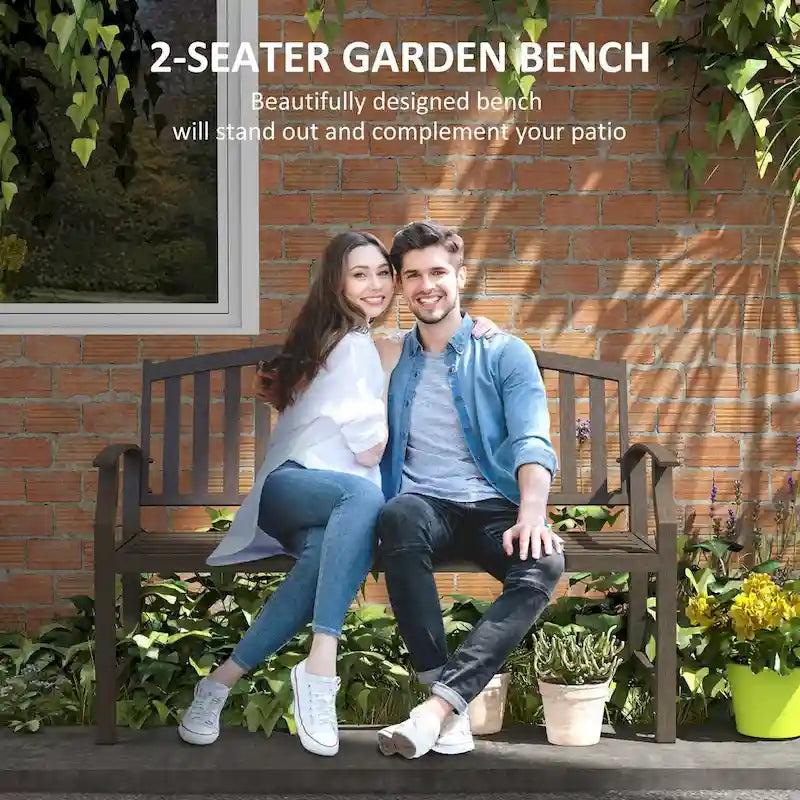 Panca da giardino da esterno 46, panca in metallo, struttura a doghe effetto legno