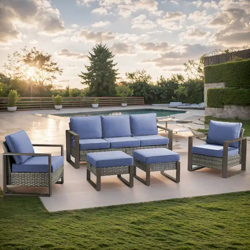 Gymojoy Divano alto da giardino con poltrona club e pouf - Grigio