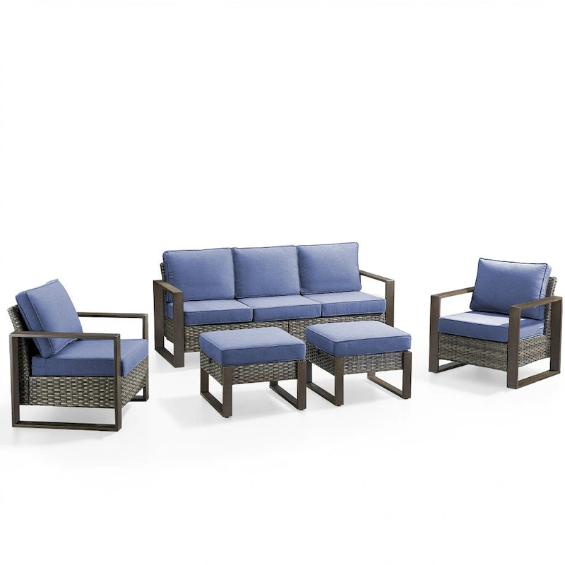 Gymojoy Divano alto da giardino con poltrona club e pouf - Grigio