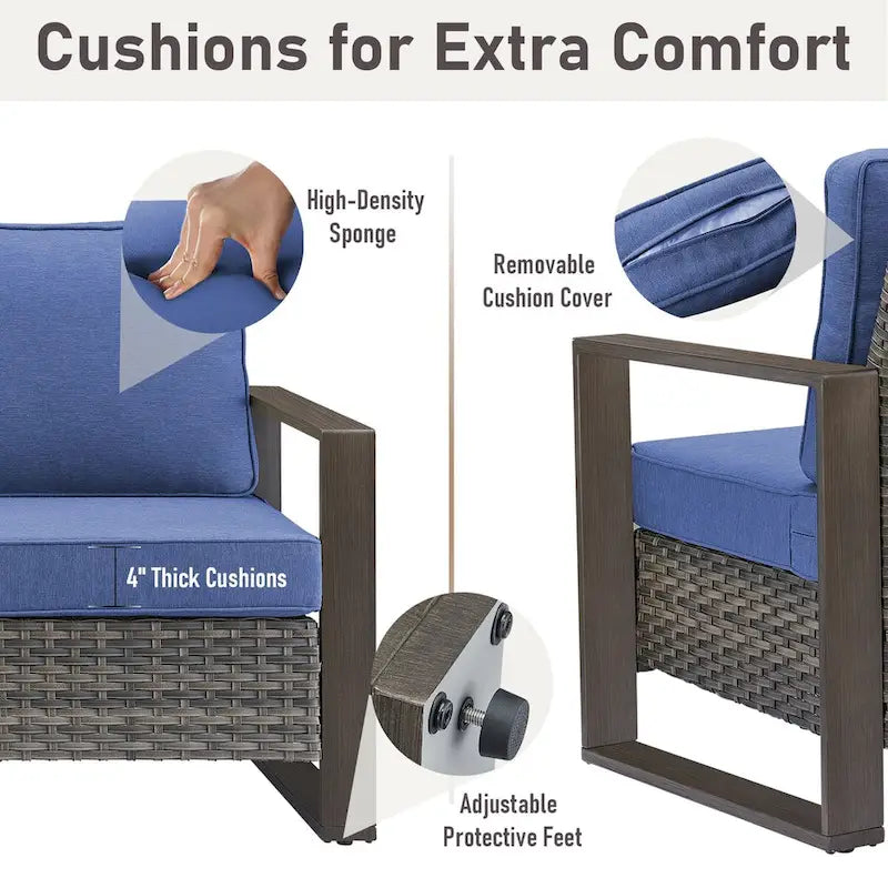 Gymojoy Divano da esterno a 3 posti in rattan con poggiapiedi - Grigio