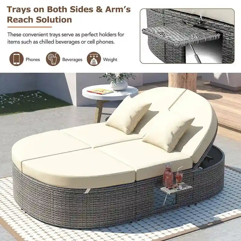 Daybed in vimini marrone scuro con cuscini e guanciali