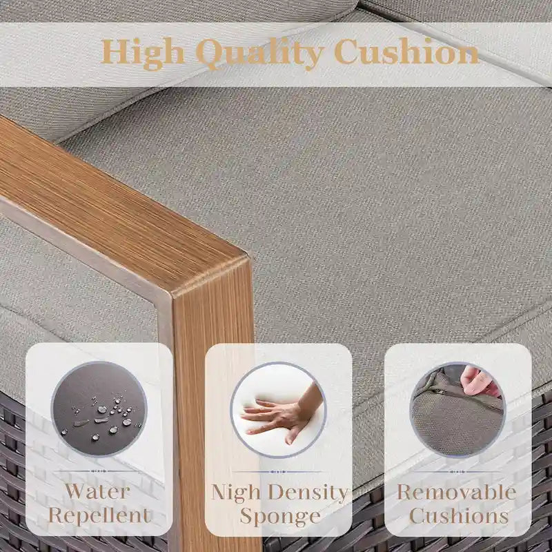 Gymojoy 2 sedie da pranzo in vimini PE con 2 pouf - Grigio