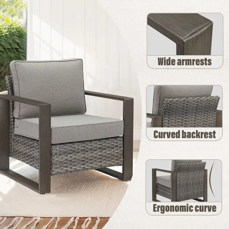 Gymojoy 2 sedie da pranzo in vimini PE con 2 pouf - Grigio