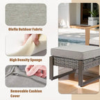 Gymojoy 2 sedie da pranzo in vimini PE con 2 pouf - Grigio