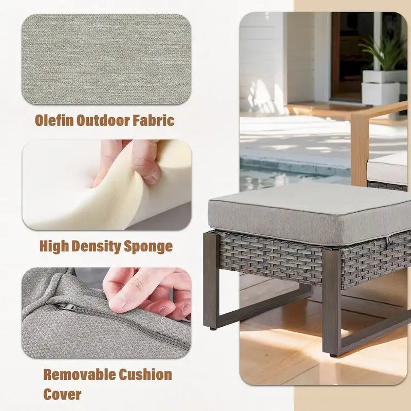 Gymojoy 2 sedie da pranzo in vimini PE con 2 pouf - Grigio