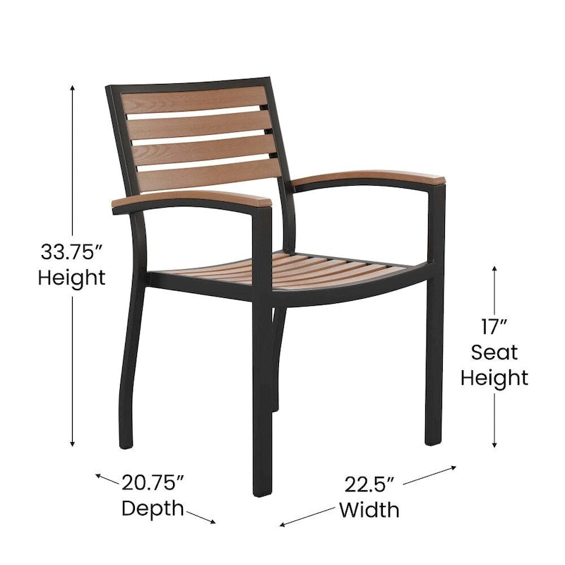 Tavolo da patio effetto teak quadrato da 35", 4 sedie e ombrellone da patio da 9 piedi con base