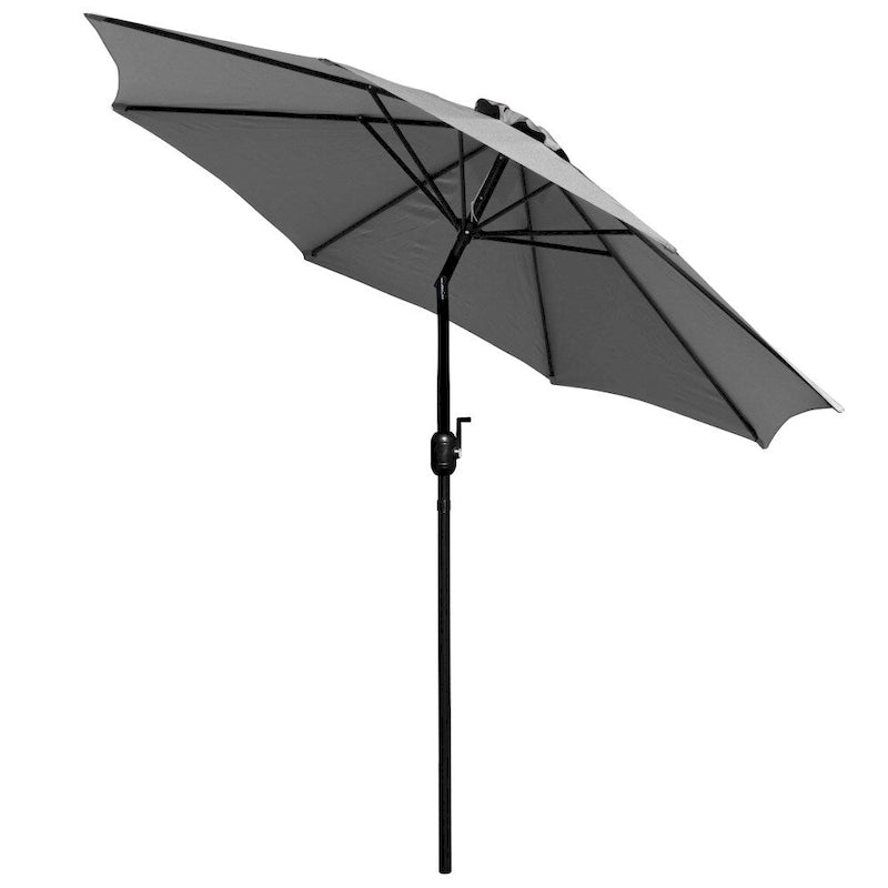 Tavolo da patio effetto teak quadrato da 35", 4 sedie e ombrellone da patio da 9 piedi con base
