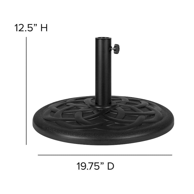 Tavolo da patio effetto teak quadrato da 35", 4 sedie e ombrellone da patio da 9 piedi con base