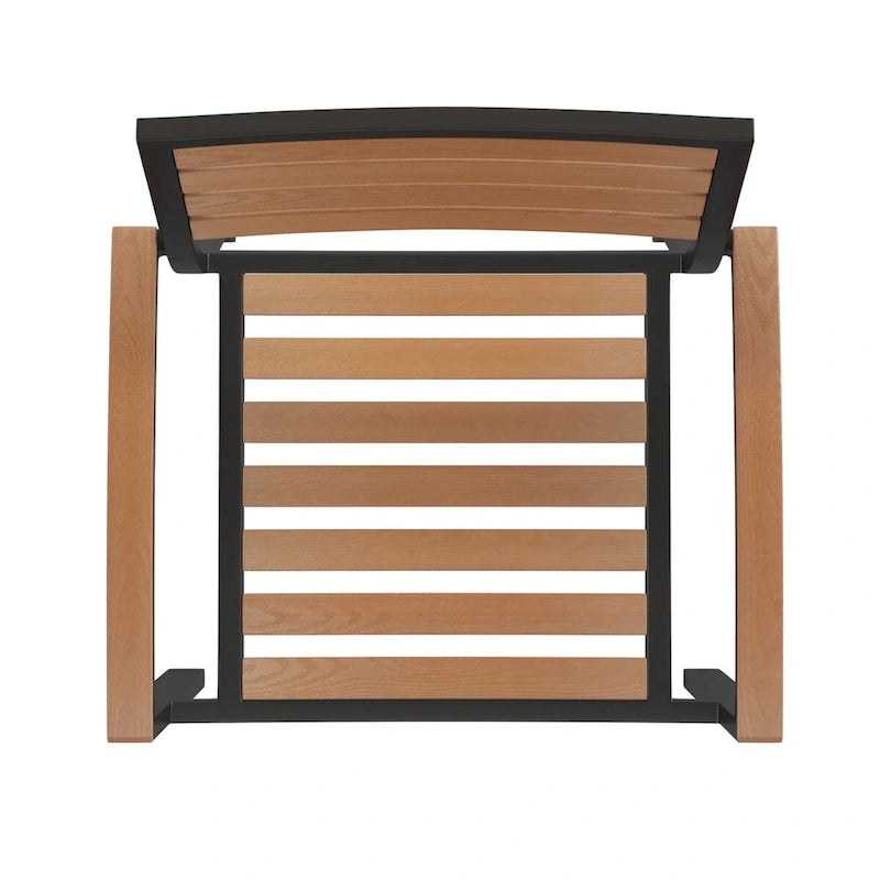 Tavolo da patio effetto teak quadrato da 35", 4 sedie e ombrellone da patio da 9 piedi con base