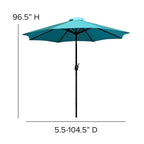 Tavolo da patio effetto teak quadrato da 35", 4 sedie e ombrellone da patio da 9 piedi con base