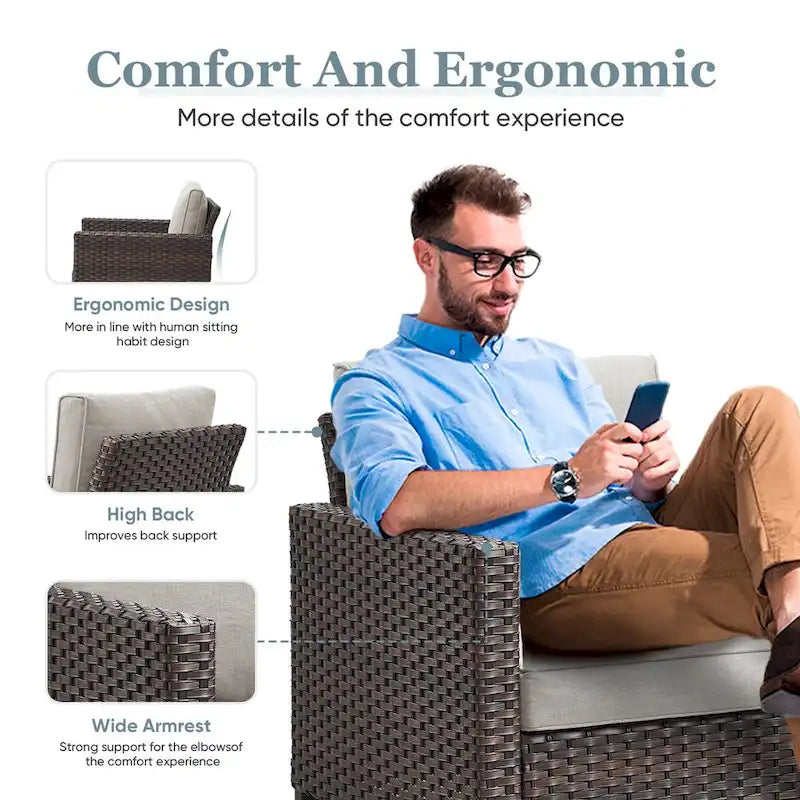 Sedia da esterno girevole a 360° per patio - Marrone