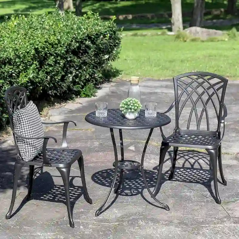 Set da Patio in Alluminio Pressofuso Tavolo e Sedie con Foro per Ombrellone