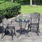 Set da Patio in Alluminio Pressofuso Tavolo e Sedie con Foro per Ombrellone