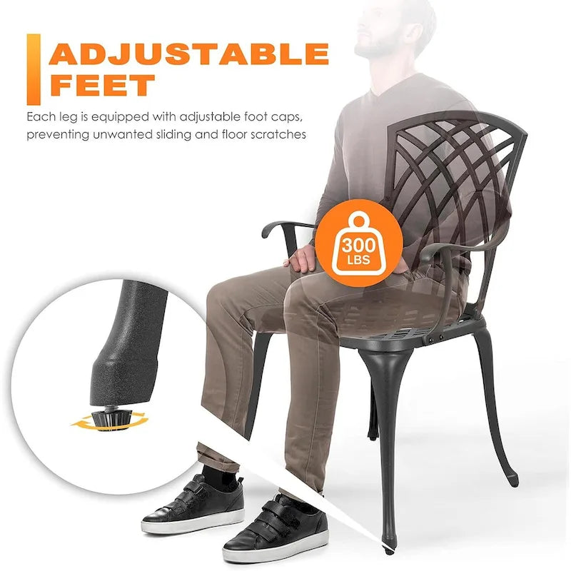 Set da Patio in Alluminio Pressofuso Tavolo e Sedie con Foro per Ombrellone