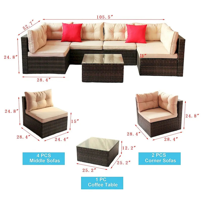 Set da esterni in PE Rattan da 7 pezzi