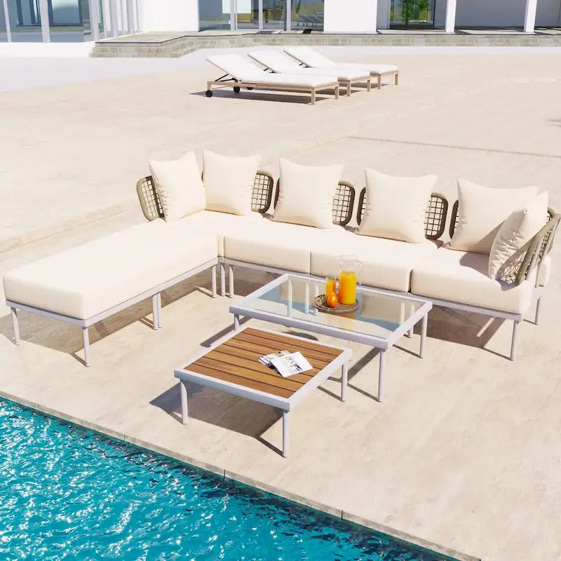 8-Piece Patio Sectional Sofa Set with Tempered Glass Coffee Table