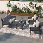 Set da conversazione per esterni: Mobile da giardino con tavolo in vetro temperato, design in corda a 4 pezzi