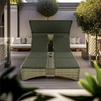 Daybed Outdoor Rattan Sun Lounger with Shelter Roof