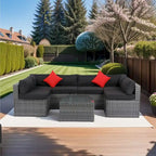 Set Divano Sezionale da Esterno a U in Rattan PE 5 Pezzi con Cuscini, con 2 Cuscini, Vimini Grigio + Cuscino Nero