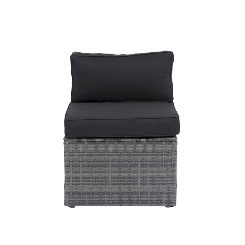 Set Divano Sezionale da Esterno a U in Rattan PE 5 Pezzi con Cuscini, con 2 Cuscini, Vimini Grigio + Cuscino Nero