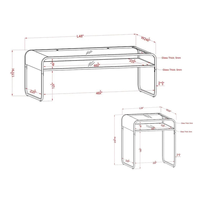 Tavolino da caffè a 2 pezzi con ripiano in vetro da 48 pollici Watler Contemporary Gold e 1 ripiano di Furniture of America