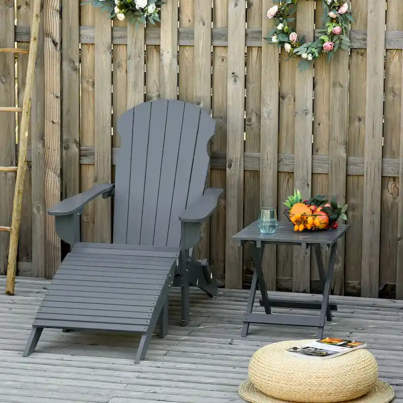 Set da 3 pezzi: sedia Adirondack pieghevole con poggiapiedi e tavolino laterale