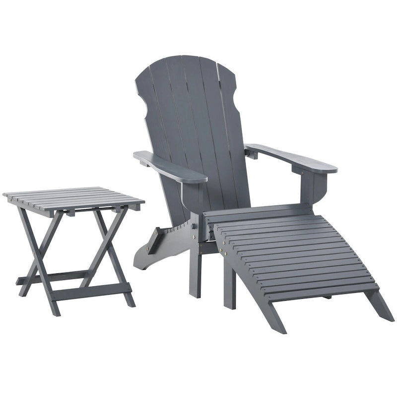 Set da 3 pezzi: sedia Adirondack pieghevole con poggiapiedi e tavolino laterale