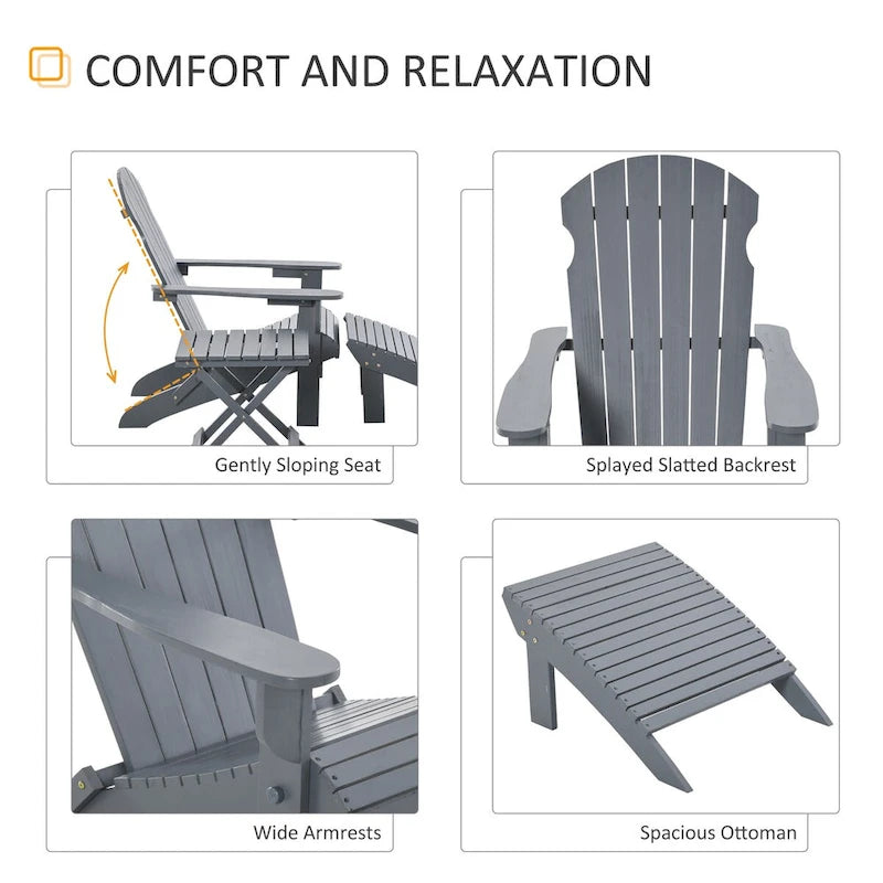 Set da 3 pezzi: sedia Adirondack pieghevole con poggiapiedi e tavolino laterale