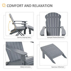 Set da 3 pezzi: sedia Adirondack pieghevole con poggiapiedi e tavolino laterale