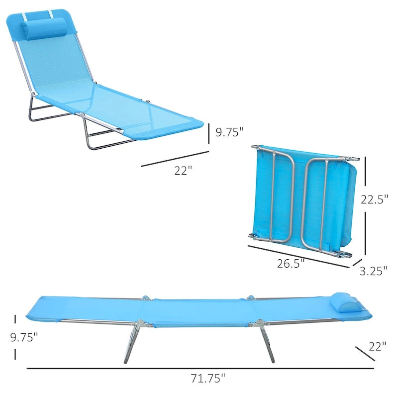 Outsunny Sdraio Pieghevole Portatile con Schienale Regolabile e Cuscino - Perfetta per il Relax all'Aperto