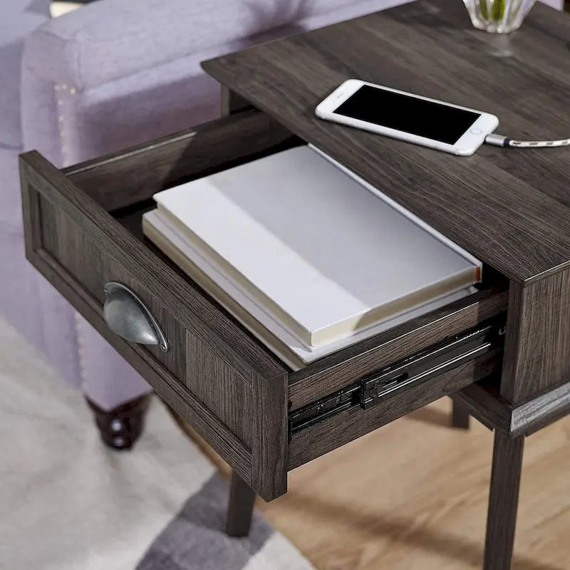 Tavolino da Divano Alto Caffoz con Cassetto Completamente Estraibile e Hub USB