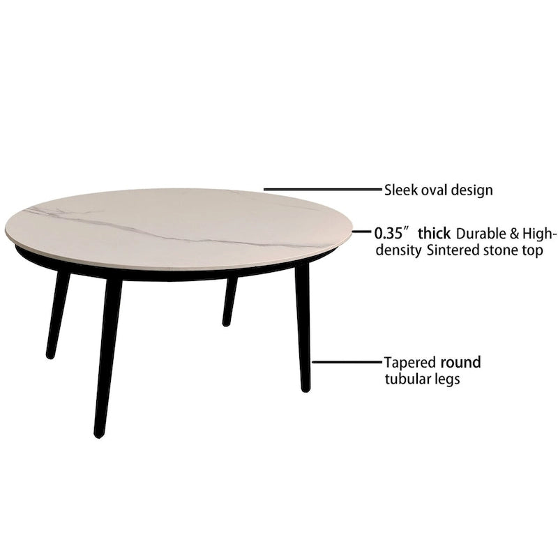 Set da conversazione moderno da esterni: Divanetto in alluminio e tavolino da caffè ovale in Ember Black