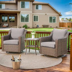 Outdoor Rattan Gliding Chair Set of 3 with Glass Table - Brown