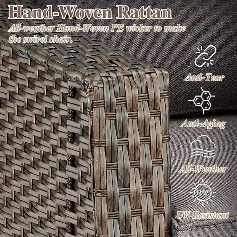 Set da 3 Poltrone Scorrevoli in Rattan da Esterno con Tavolino in Vetro - Marrone