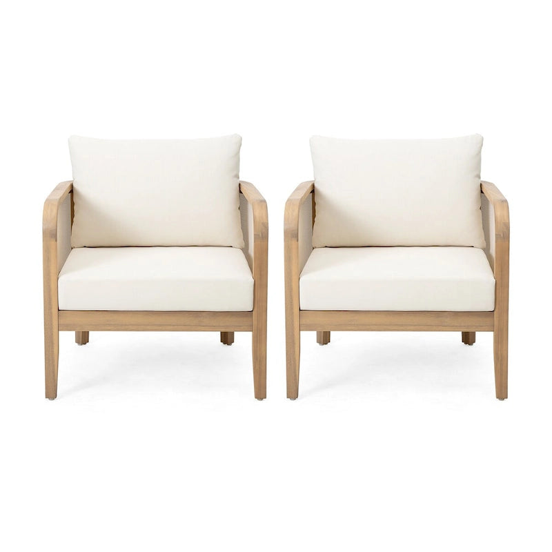 Set di 2, Sedia da Esterno, Mobili da Patio in Textilene, Seduta Profonda con Cuscino Spesso Impermeabile, Capacità di Carico 181 kg, Finitura Teak Chiaro