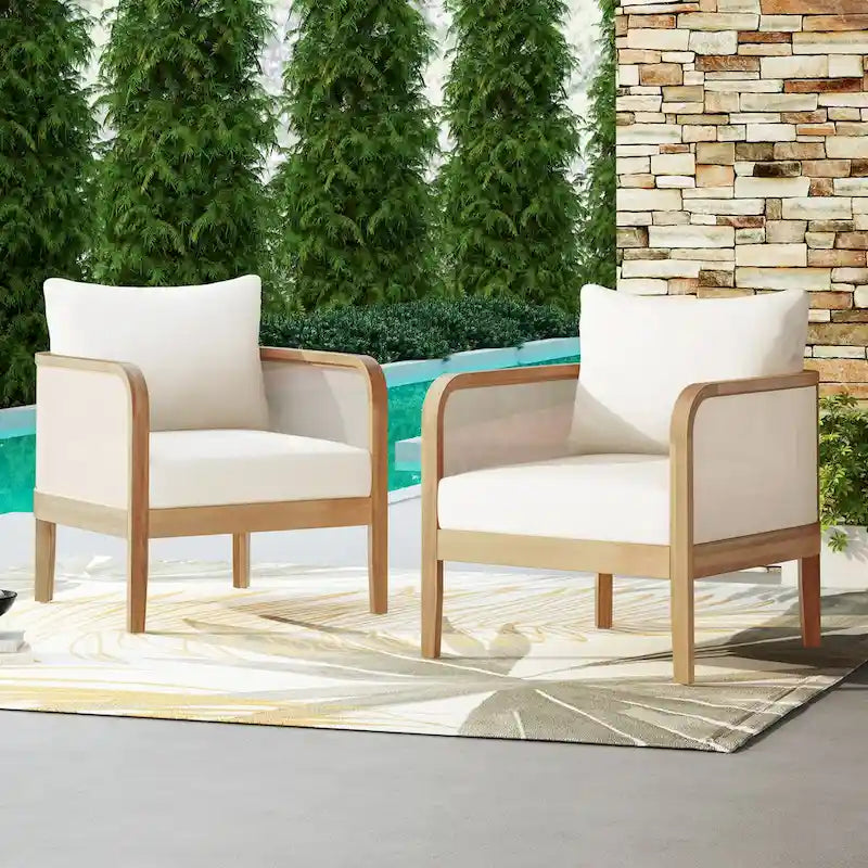 Set di 2, Sedia da Esterno, Mobili da Patio in Textilene, Seduta Profonda con Cuscino Spesso Impermeabile, Capacità di Carico 181 kg, Finitura Teak Chiaro
