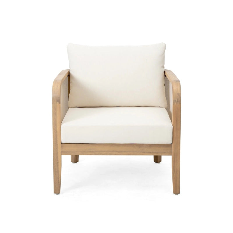 Set di 2, Sedia da Esterno, Mobili da Patio in Textilene, Seduta Profonda con Cuscino Spesso Impermeabile, Capacità di Carico 181 kg, Finitura Teak Chiaro
