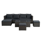 Set Divano in Rattan PE Intrecciato 7 Pezzi Stagionale con Divano Chaise Longue