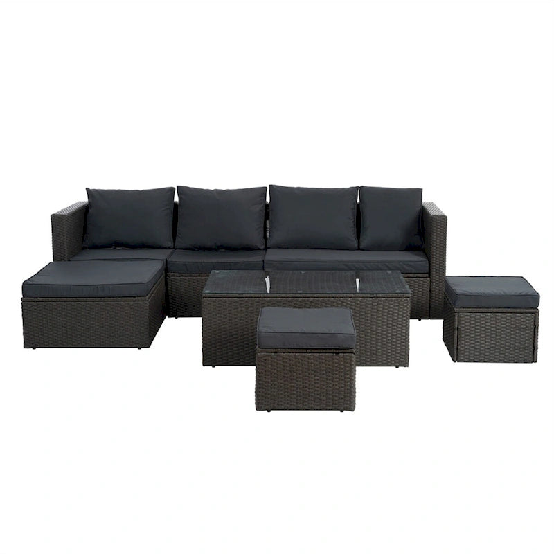 Set Divano in Rattan PE Intrecciato 7 Pezzi Stagionale con Divano Chaise Longue
