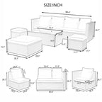 Set Divano in Rattan PE Intrecciato 7 Pezzi Stagionale con Divano Chaise Longue