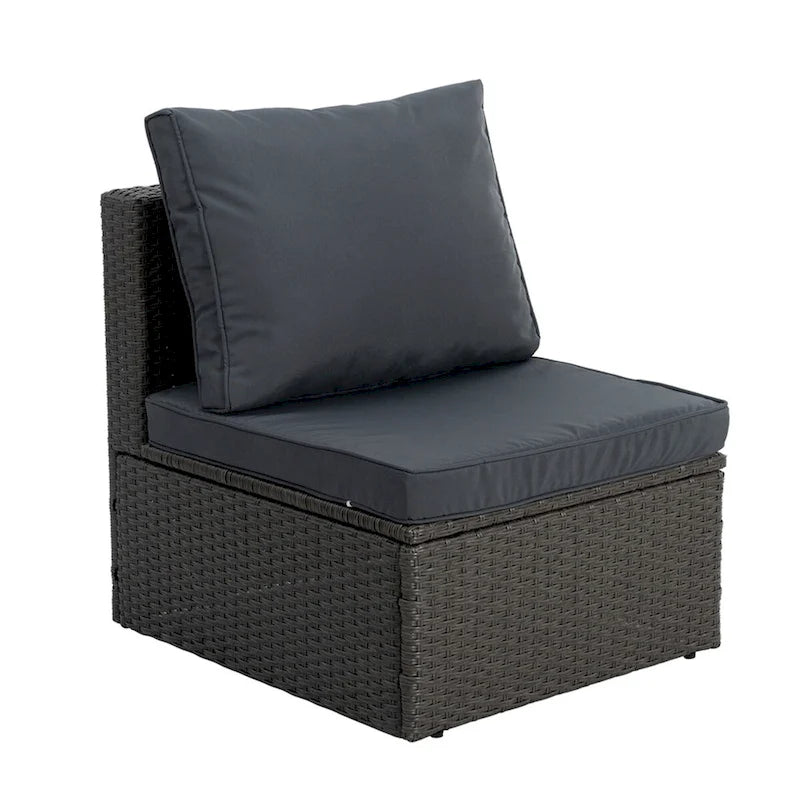Set Divano in Rattan PE Intrecciato 7 Pezzi Stagionale con Divano Chaise Longue