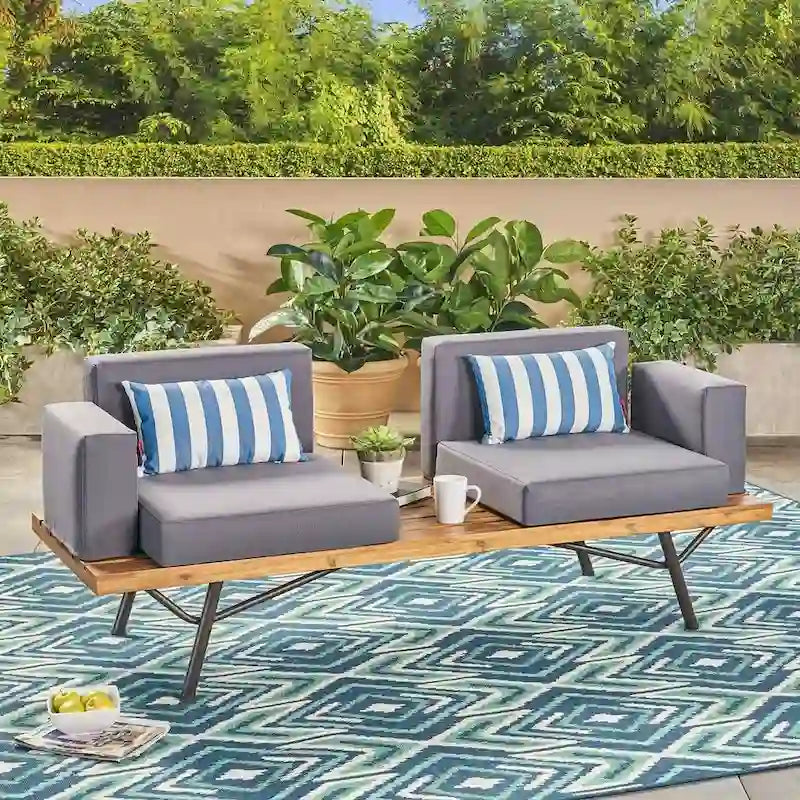 Set di 2 mobili da giardino da esterno: Divanetto industriale con tavolino da caffè, Christopher Knight Home